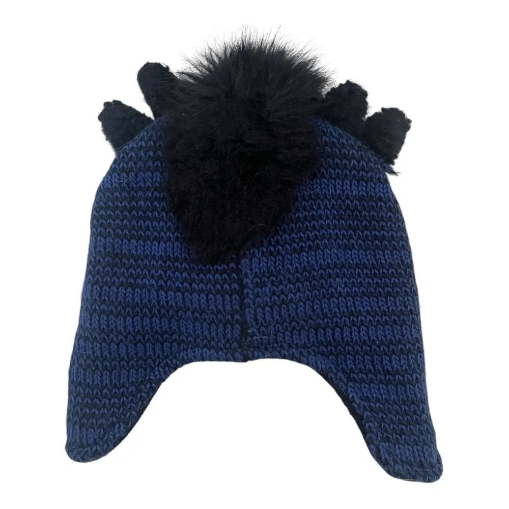 The Childrens Place Boys Blue Dragon Knit Trapper Hat Fleece Lined S 12-24M